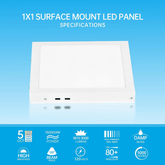 1x1 FT LED flat panel light, 15W/20W/24W, white, 5CCT selectable, triac dimmable, flush mount, 2-pack for kitchen, office, home.